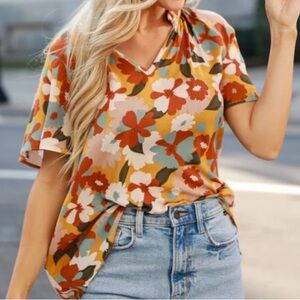 Hudson Gray Orange& Yellow Flowy Sleeve Blouse